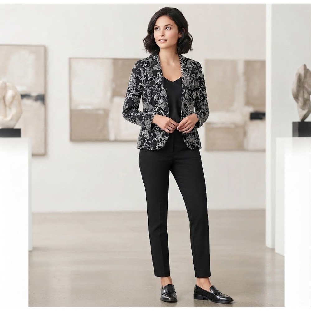 Cabi Blazer 6 Black Ivory Paisley Jacquard Tapestry Single Button Career Brocade